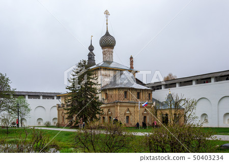 Russian orthodox church with onion domes. Rostov Kremlin 50403234