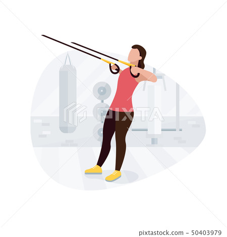 Fit woman working out on trx doing bodyweight exercises. Fitness strength training workout. Fit woman working out on trx doing bodyweight exercises. Fitness strength training workout. 50403979