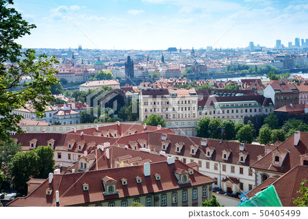 Old town cityscape of Praha with Red roofs in summer. Aeriel photo of the city Czech Republic Old town cityscape of Praha with Red roofs in summer. Aeriel photo of the city Czech Republic 50405499