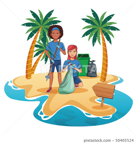 Teenagers cleaning beach Teenagers cleaning beach 50405524