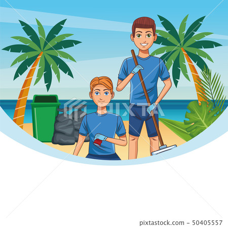 Teenagers cleaning beach 50405557