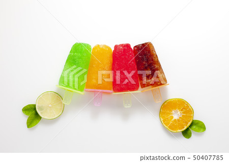 flat lay style of handmade ice cream with lime  50407785