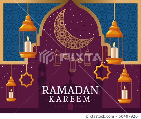 ramadan kareem with waning moon and islamic art 50407920