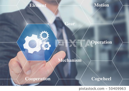 Businessman touching gears and gears Touching Gears 50409963