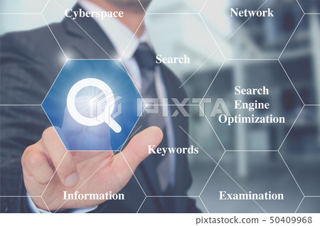 Search with magnifying glass Survey Analysis Magnifier to search, analyze 50409968