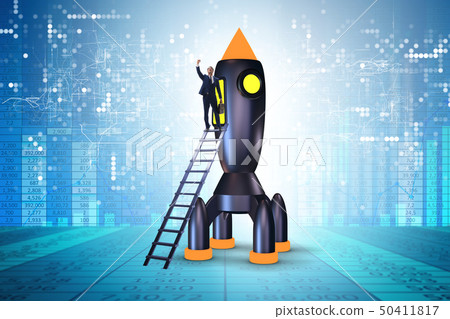 Young businessman boarding space rocket in start-up concept Young businessman boarding space rocket in start-up concept 50411817