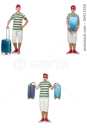 Young man with suitcase isolated on white Young man with suitcase isolated on white 50411939