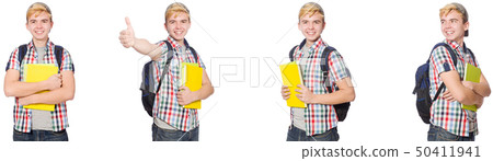 Student with backpack and notes isolated on white Student with backpack and notes isolated on white 50411941