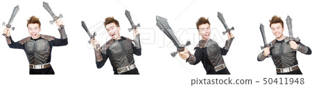 Young funny man in armour suit Young funny man in armour suit 50411948