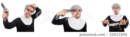 Man in nun dress with handgun  50411949