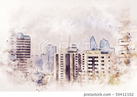 Building in the city on watercolor painting. 50412102