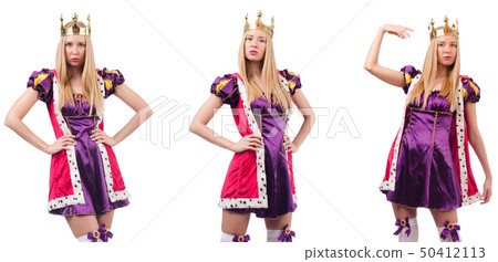 Beautiful woman with crown isolated on white Beautiful woman with crown isolated on white 50412113