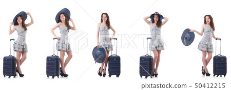 Woman with suitcase isolated on white Woman with suitcase isolated on white 50412215