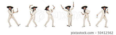 Funny mexican in suit holding maracas isolated on white 50412562
