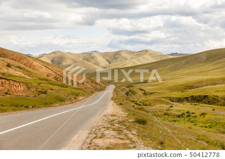 asphalt road Darkhan-Ulaanbaatar in Mongolia asphalt road Darkhan-Ulaanbaatar in Mongolia 50412778