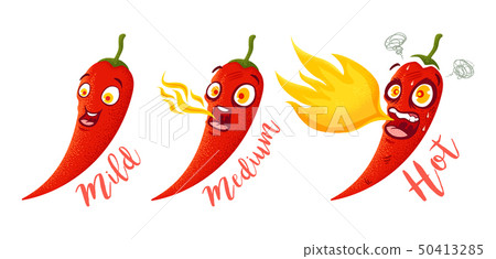 Cartoon different red chillies. 50413285