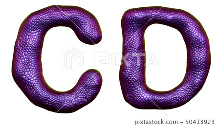 Letter set C, D made of realistic 3d render natural purple snake skin texture. Letter set C, D made of realistic 3d render natural purple snake skin texture. 50413923