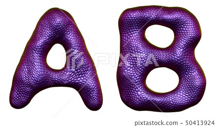 Letter set A, B made of realistic 3d render natural purple snake skin texture. 50413924