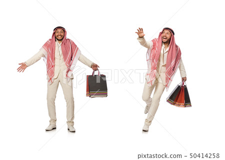 Arab man with shopping bags on white Arab man with shopping bags on white 50414258