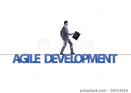 Agile transformation concept with businessman walking on tight r 50414920