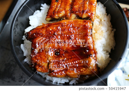 鰻魚 Kabayaki 特寫材料背景 Satsumasendai 市鹿兒島縣 50415947
