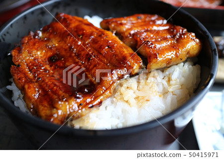 鰻魚 Kabayaki 特寫材料背景 Satsumasendai 市鹿兒島縣 50415971