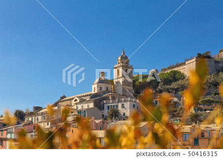 Romanesque church of St. Lawrence in town of Porto Venere in province of La Spezia on coast of 50416315