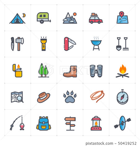 Icon set - Camping full color outline stroke - Stock Illustration ...