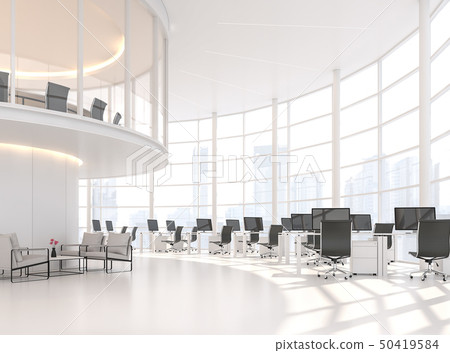 Modern white curve office 3d render Modern white curve office 3d render 50419584