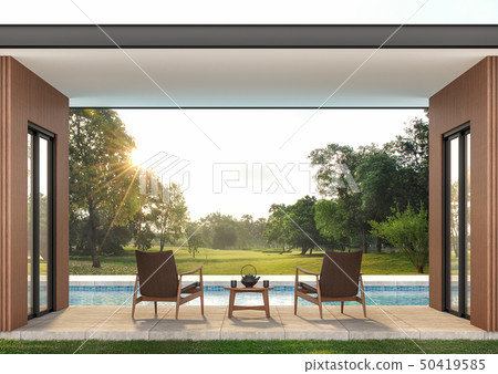 Modern swimming pool terrace 3d render 50419585