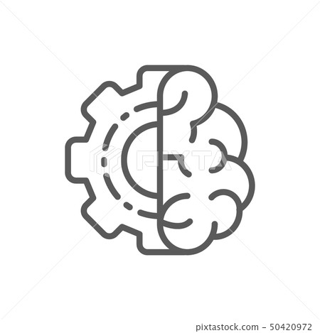 Brain with gear wheel, engineer mind, intellect line icon. Brain with gear wheel, engineer mind, intellect line icon. 50420972