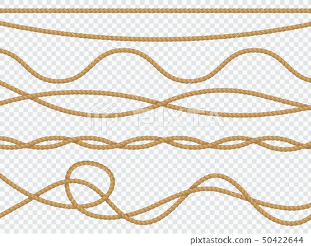 Realistic fiber ropes. Curve rope nautical cord straight lasso marine border brown jute twine Realistic fiber ropes. Curve rope nautical cord straight lasso marine border brown jute twine 50422644