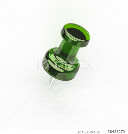 Illustration CG of a green push pin holding a note 50423073