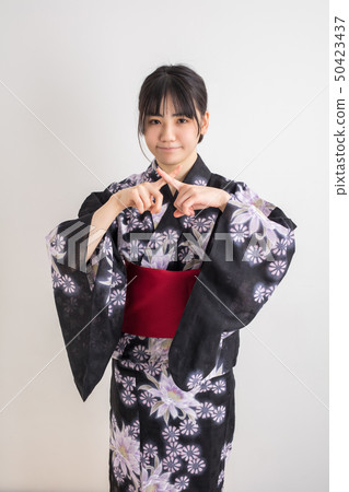 Fireworks festival summer festival that girl in a yukata on white background writes with a hand by hand Fireworks festival summer festival that girl in a yukata on white background writes with a hand by hand 50423437