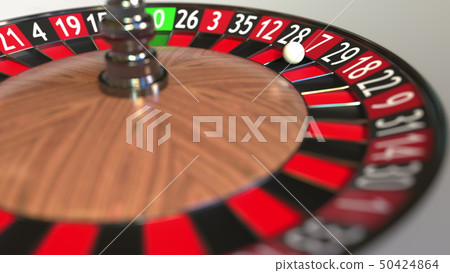 Casino roulette wheel ball hits 7 seven red. 3D rendering Casino roulette wheel ball hits 7 seven red. 3D rendering 50424864