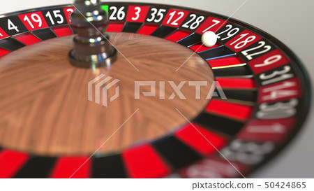 Casino roulette wheel ball hits 29 twenty-nine black. 3D rendering 50424865