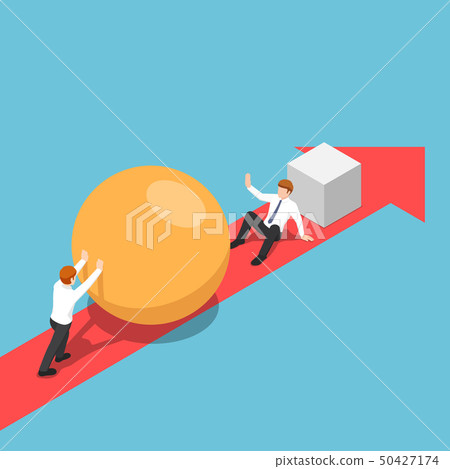 Isometric businessman with sphere go faster than Isometric businessman with sphere go faster than 50427174