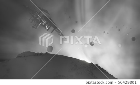 Planets, ISS and the sun in cosmic fog. 3D illustration Planets, ISS and the sun in cosmic fog. 3D illustration 50429801