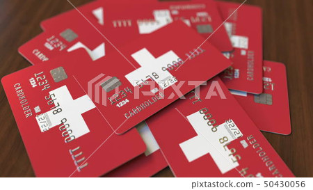 Pile Of Credit Cards With Flag Switzerland Stock Credit Cards With Flag Of Switzerland