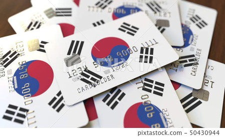 Pile Of Credit Cards With Flag Of South Korea Stock Illustration