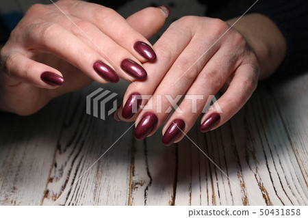Youth manicure design, color coffee with gold 50431858