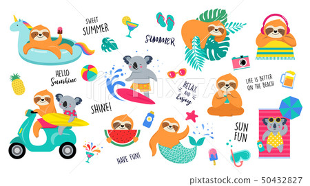 Summer Fun Ilration With Cute Characters Of Stock Summer Fun Ilration With Cute