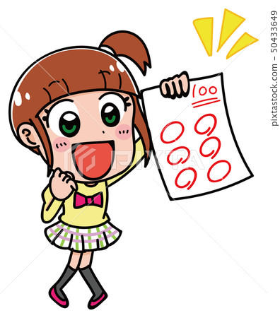 Illustration of a girl with a 100 point test (winter) 50433649