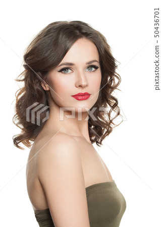 Cute brunette woman with perfect curly hair  50436701
