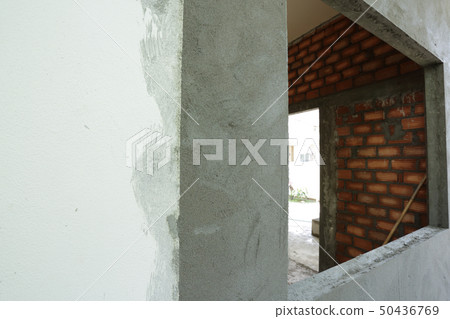 window frame on cement wall inside construction window frame on cement wall inside construction 50436769