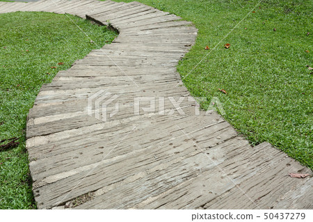 garden path walkway on green grass turf 50437279