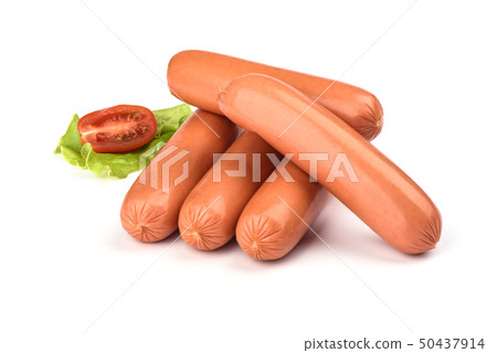 Several fresh boiled sausages with lettuce Several fresh boiled sausages with lettuce 50437914