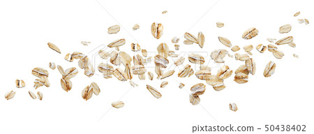 Flying oat flakes isolated on white background with clipping path Flying oat flakes isolated on white background with clipping path 50438402