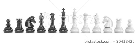 3D Rendering all chess pieces isolated on white 3D Rendering all chess pieces isolated on white 50438423