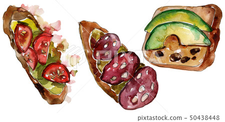 Sandwich in a watercolor style isolated. Watercolour fast food illustration element on white Sandwich in a watercolor style isolated. Watercolour fast food illustration element on white 50438448